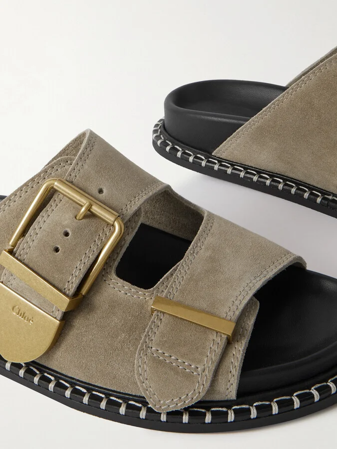 Chloé - + Net Sustain Rebecca Whipstiched Suede Slides - Gray - Image 4
