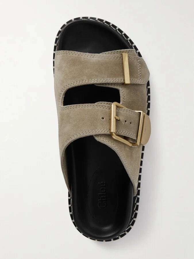 Chloé - + Net Sustain Rebecca Whipstiched Suede Slides - Gray - Image 5