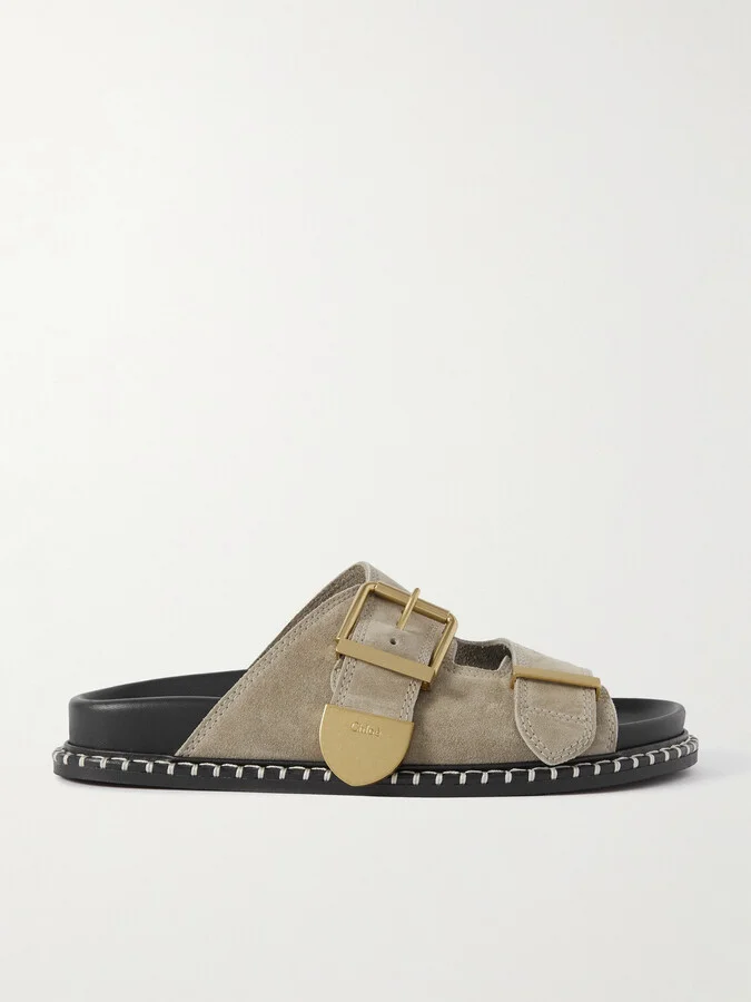 Chloé - + Net Sustain Rebecca Whipstiched Suede Slides - Gray