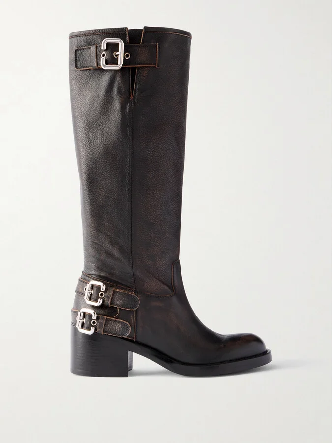 Chloé - New Bikers Buckled Textured-leather Boots - Black