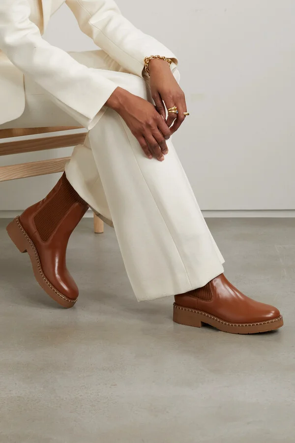 Chloé - Noua Glossed-leather And Ribbed-knit Chelsea Boots - Brown - Image 2