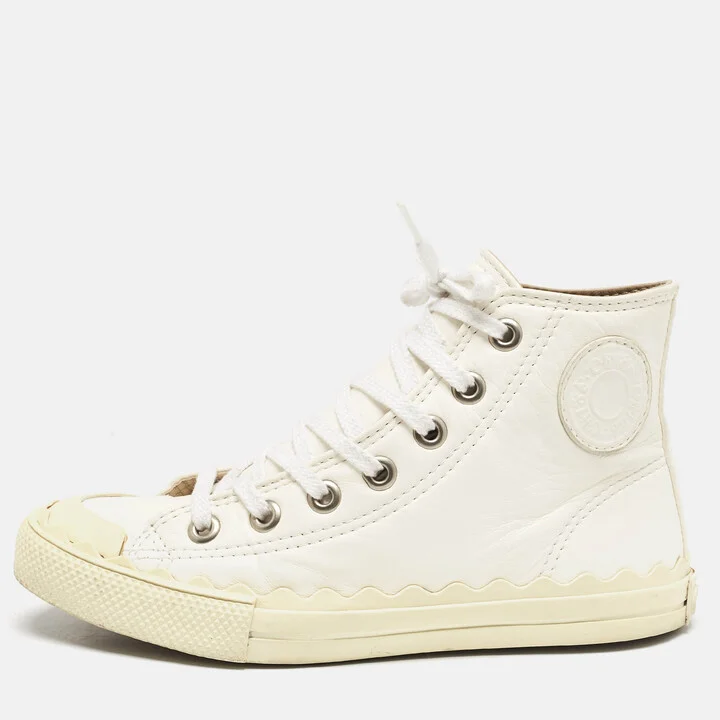 Chloe Off White Leather Kyle High Top Sneakers Size 36