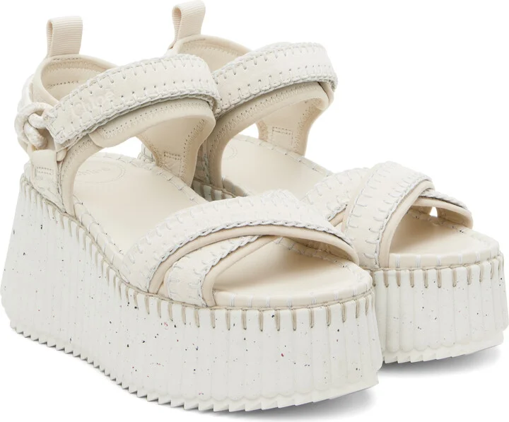 Chloé Off-White Nama Wedge Sandals - Image 4