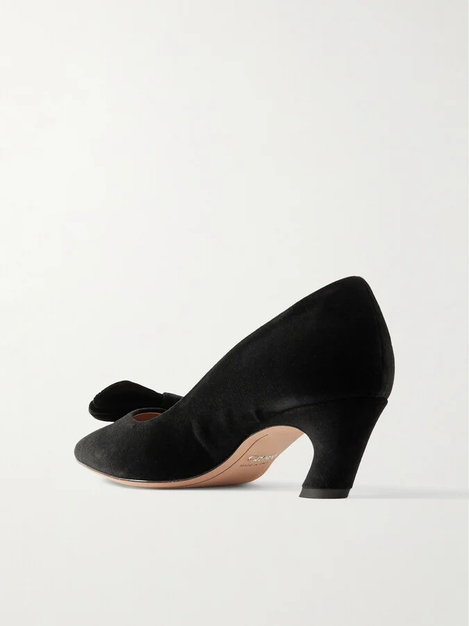 Chloé - Oli Bow-detailed Velvet Pumps - Black - Image 3