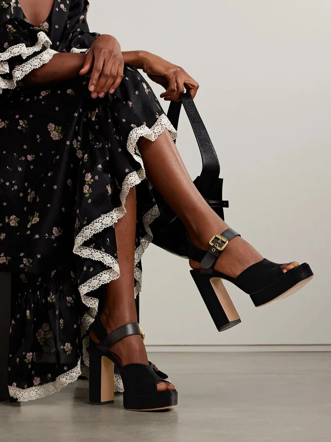 Chloé - Paddington Leather-trimmed Velvet Platform Sandals - Black - Image 2