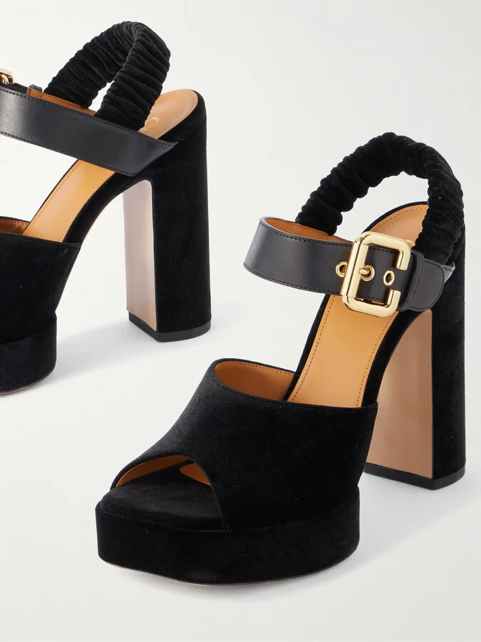 Chloé - Paddington Leather-trimmed Velvet Platform Sandals - Black - Image 4