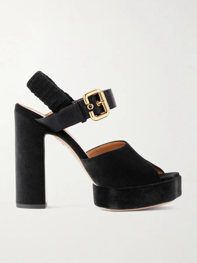 Chloé - Paddington Leather-trimmed Velvet Platform Sandals - Black