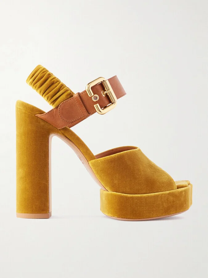 Chloé - Paddington Leather-trimmed Velvet Platform Sandals - Yellow