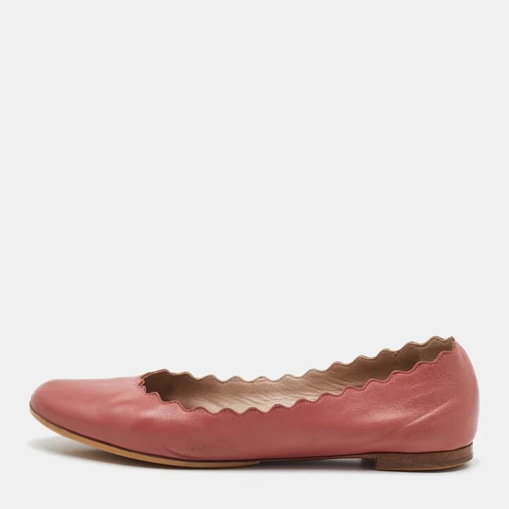 Chloe Peach Pink Scalloped Leather Lauren Ballet Flats Size 37