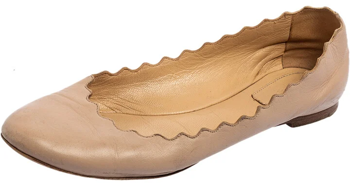 Chloe Pink Leather Lauren Scalloped Ballet Flats Size 36
