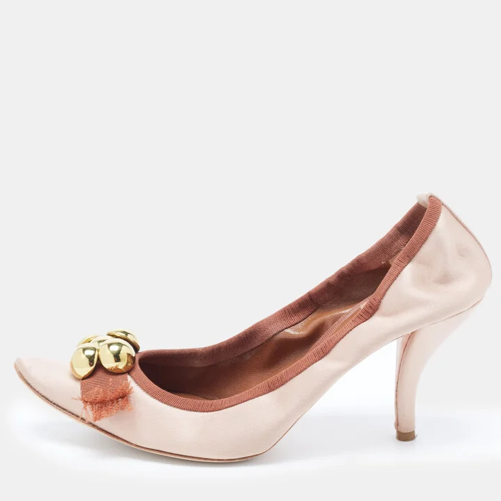 Chloe Pink Satin Embellished Pointed Toe Pumps Size 39