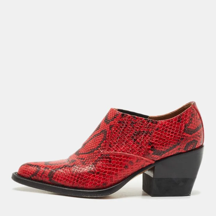 Chloe Red/Black Snakeskin Embossed Leather Rylee Booties Size 36