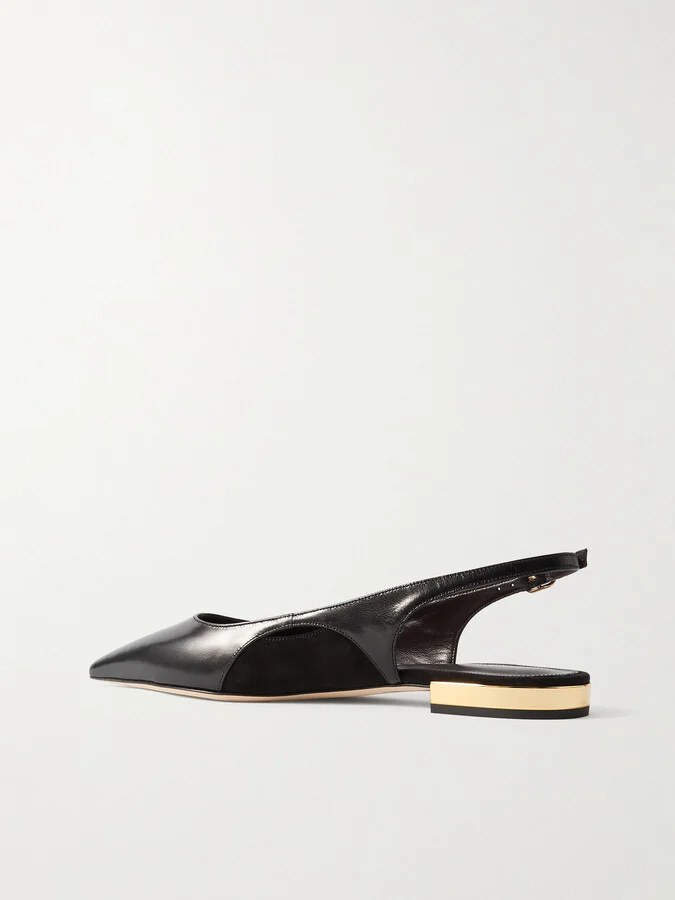 Chloé - Saada Suede-trimmed Leather Slingback Ballet Flats - Black - Image 3