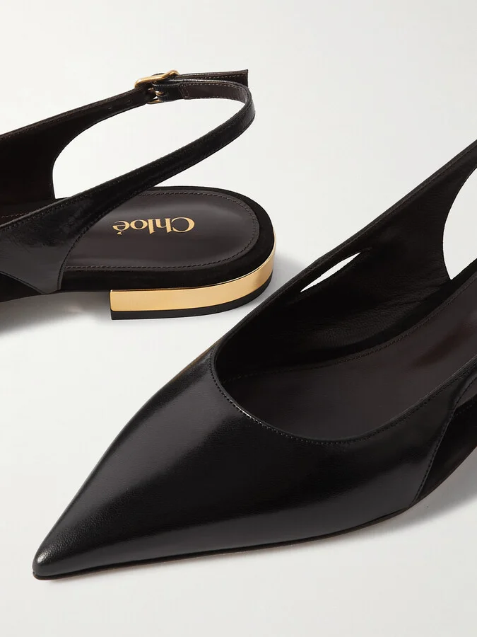 Chloé - Saada Suede-trimmed Leather Slingback Ballet Flats - Black - Image 4
