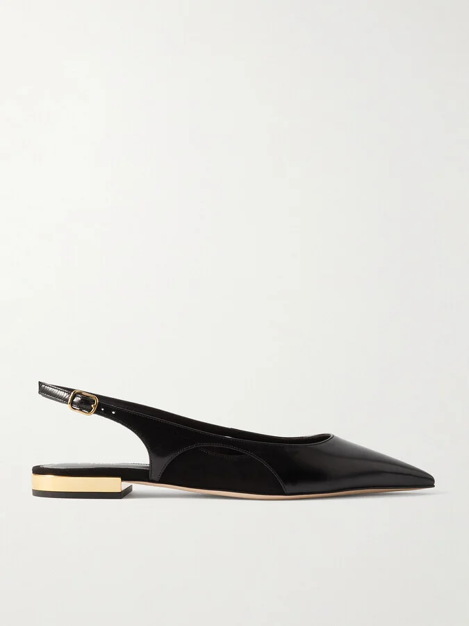 Chloé - Saada Suede-trimmed Leather Slingback Ballet Flats - Black