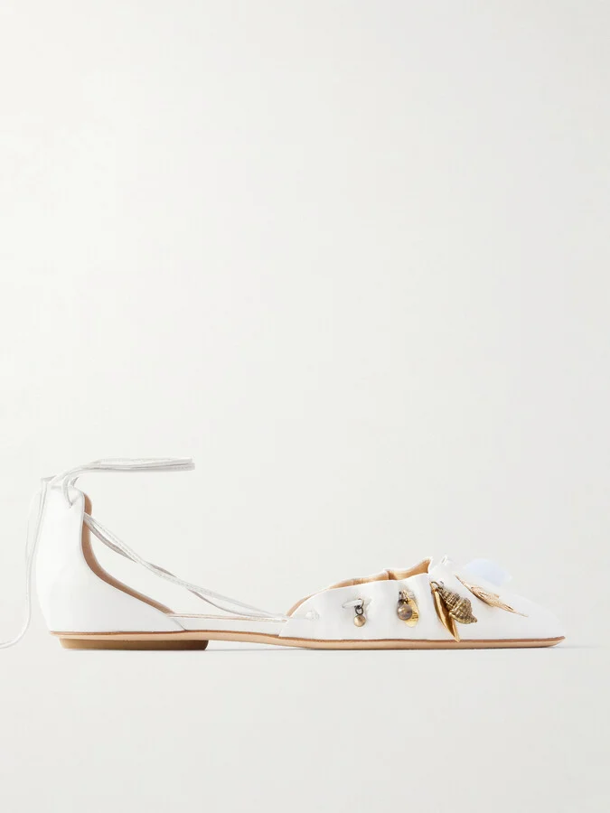 Chloé - Sea Treasures Embellished Gathered Leather Ballet Flats - White
