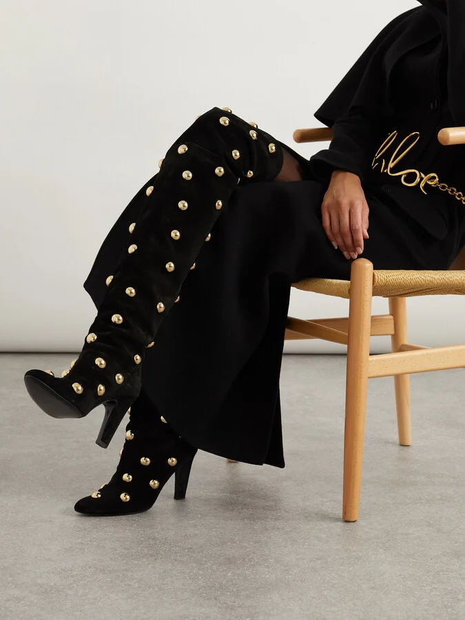 Chloé - Studded Suede Over-the-knee Boots - Black - Image 2