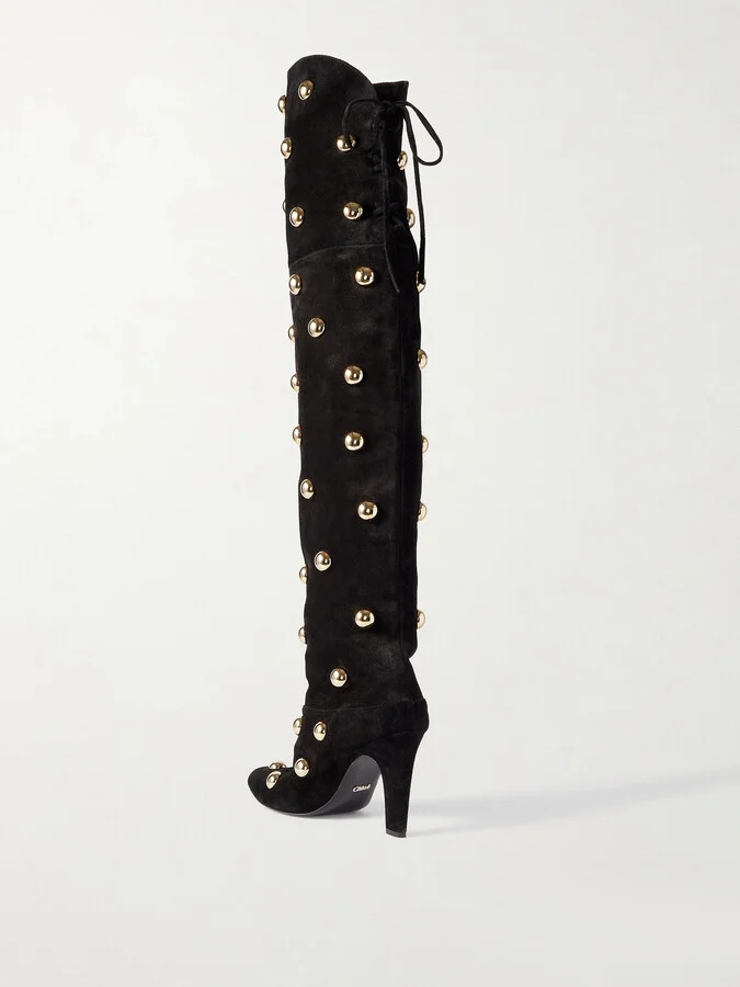 Chloé - Studded Suede Over-the-knee Boots - Black - Image 3