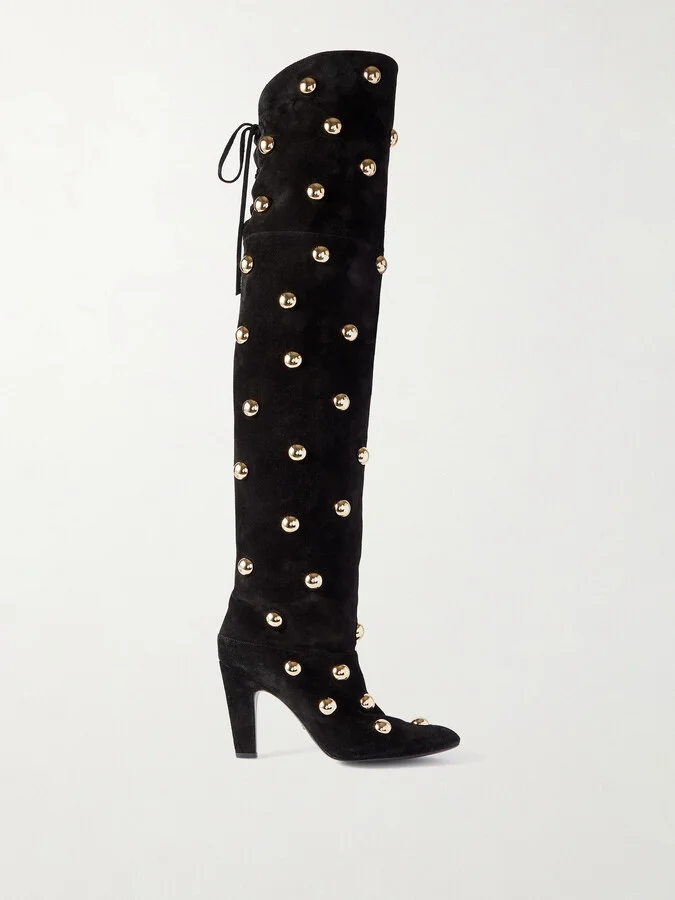 Chloé - Studded Suede Over-the-knee Boots - Black