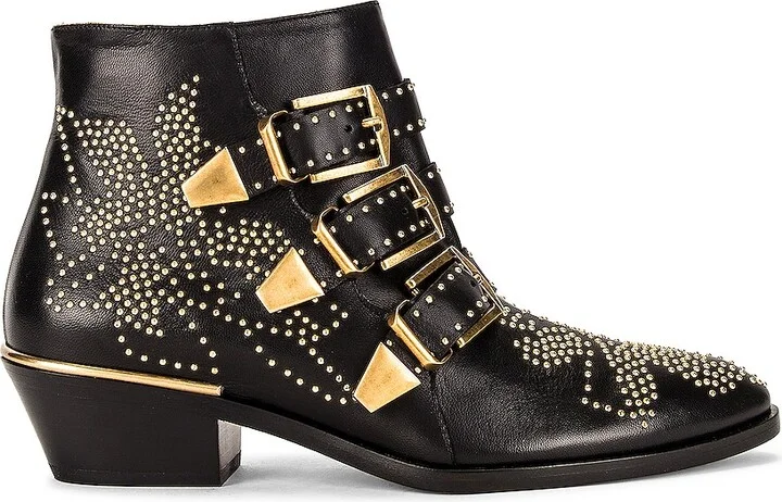 Chloe Susanna Leather Studded Booties in Black