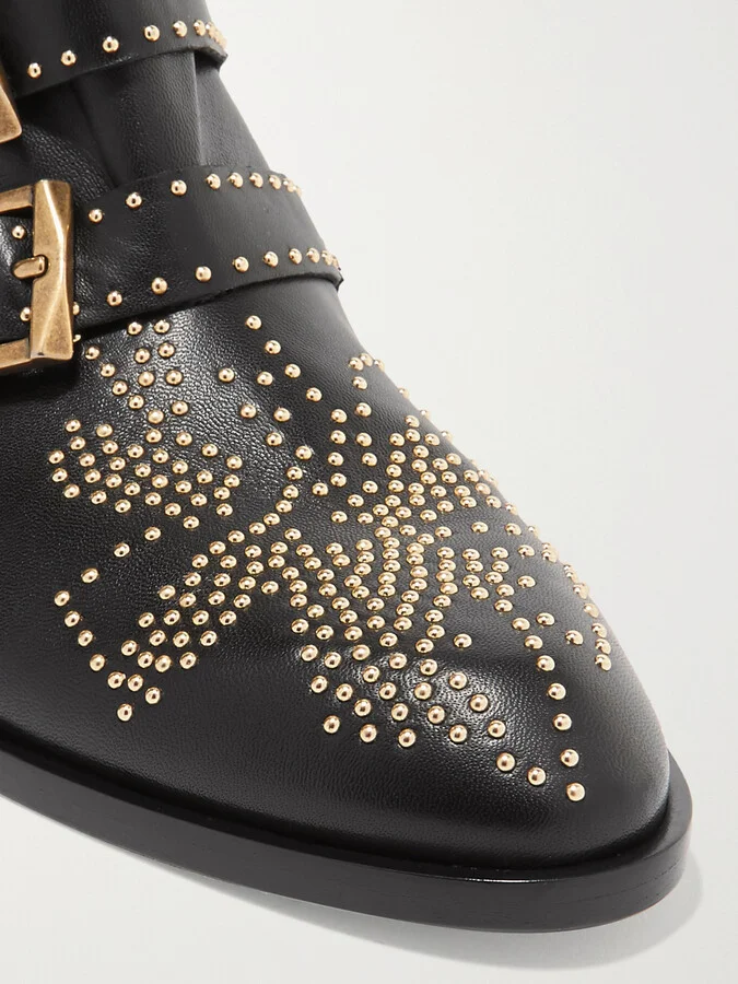 Chloé - Susanna Studded Leather Ankle Boots - Black - Image 4