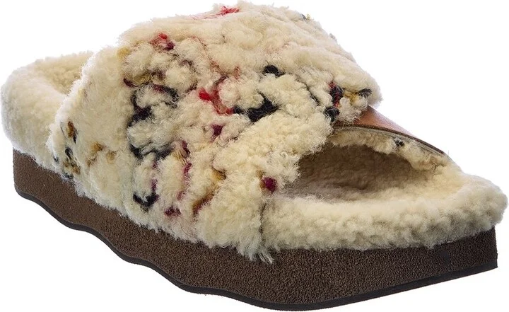 Chloé Wavy Shearling & Leather Slide