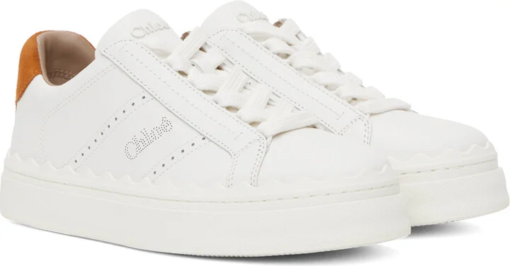Chloé White & Orange Lauren Sneakers - Image 4
