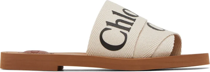 Chloé White Woody Flat Mules