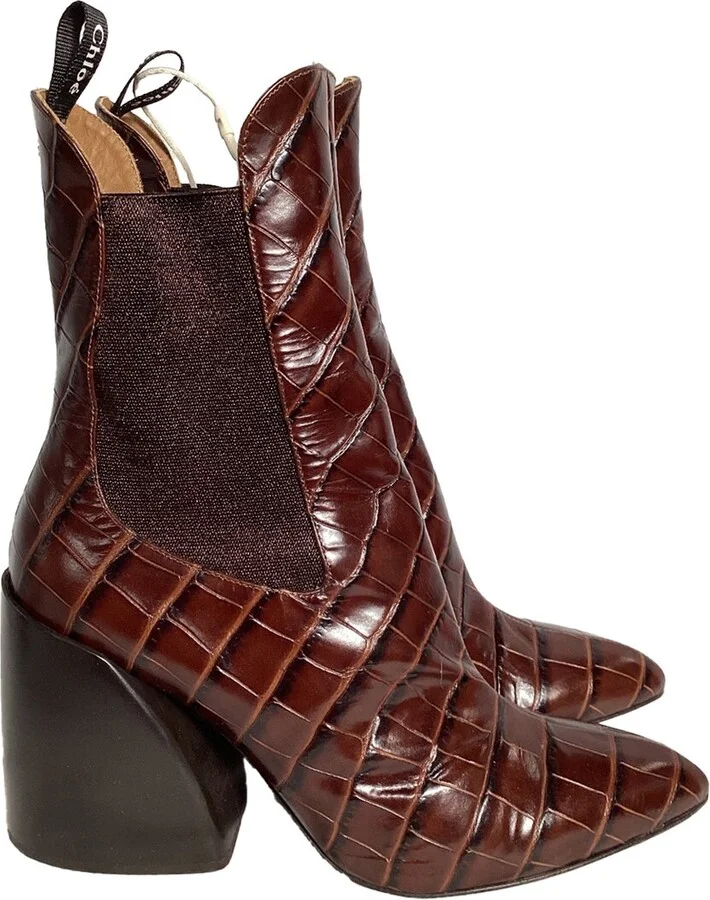 Chloé Women's Leather Wave Crocodile-Embossed Bootie (Authentic Pre-Loved)