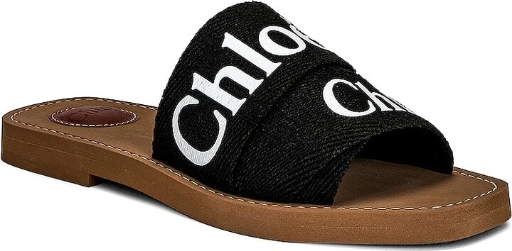 Chloe Woody Flat Slides in Black - Image 2