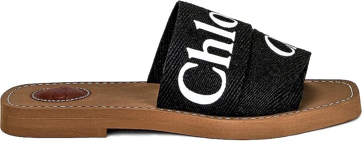 Chloe Woody Flat Slides in Black