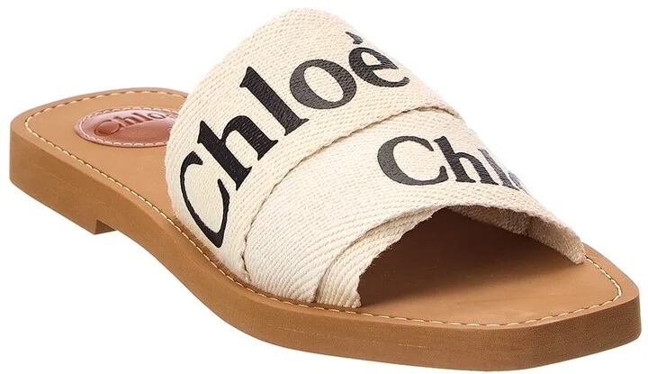 Chloé Woody Logo Linen Slide