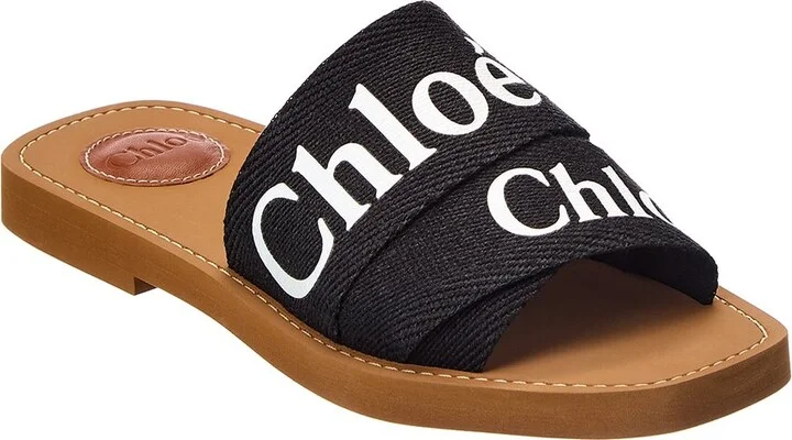 Chloé Woody Logo Linen Slides