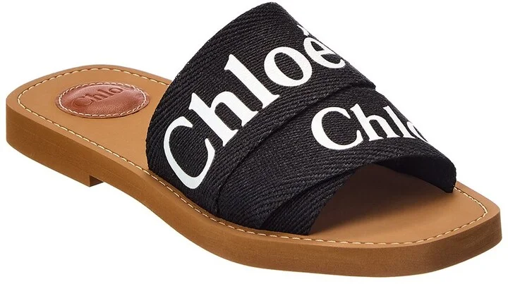 Chloé Woody Logo Linen Slides