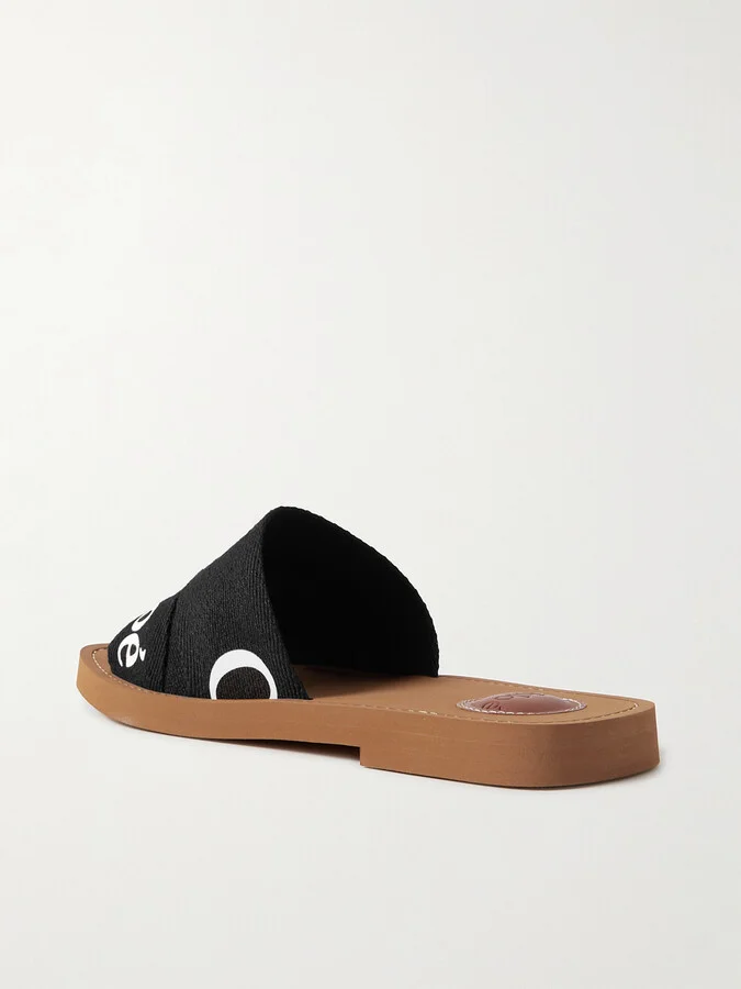 Chloé - Woody Logo-print Canvas Slides - Black - Image 3