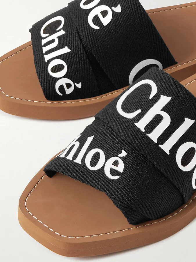Chloé - Woody Logo-print Canvas Slides - Black - Image 4