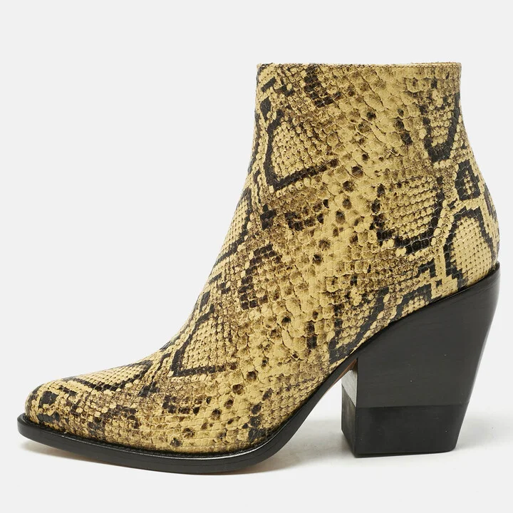 Chloe Yellow Python Embossed Leather Rylee Ankle Boots Size 39