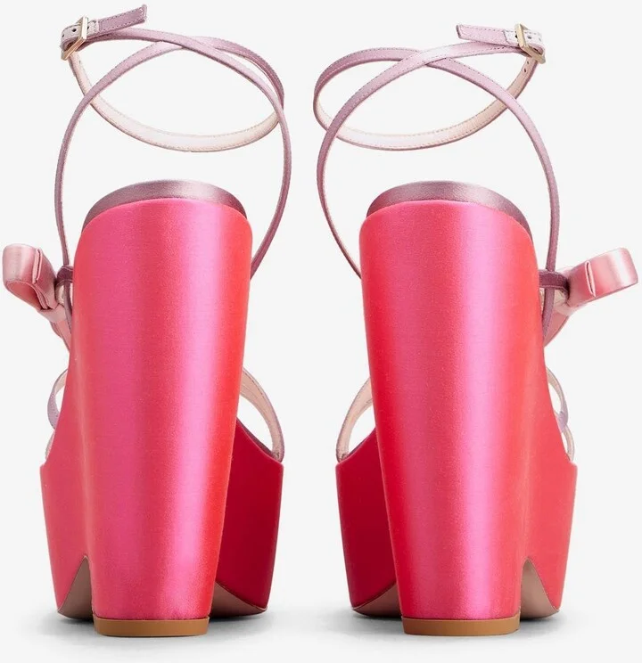 Choc Bow 140 Wedge Sandals in Satin - Image 3