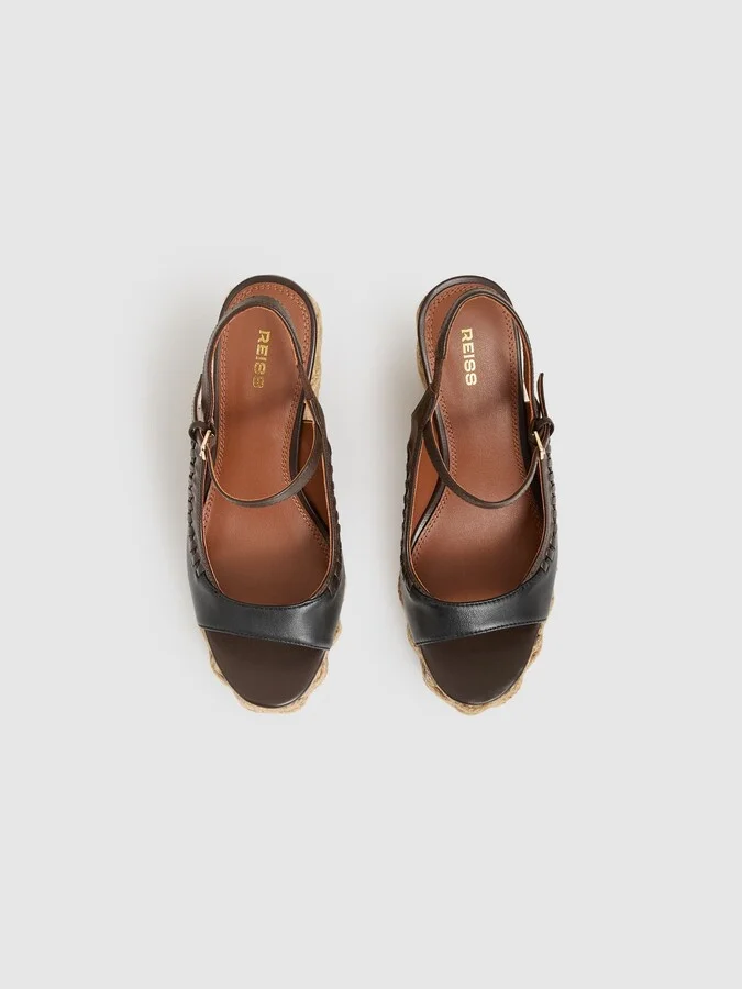 Chocolate/black Leather Whipstitch Wedge Sandals - Image 3