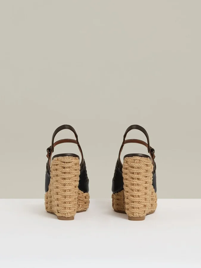 Chocolate/black Leather Whipstitch Wedge Sandals - Image 4