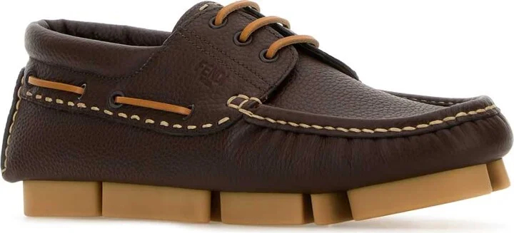 Chocolate Leather Fendi Deck Loafers - Image 2