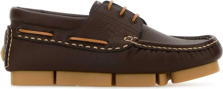 Chocolate Leather Fendi Deck Loafers