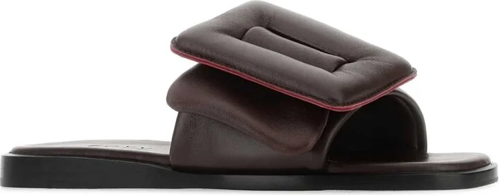 Chocolate Leather Puffy Slippers - Image 2