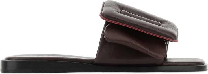 Chocolate Leather Puffy Slippers