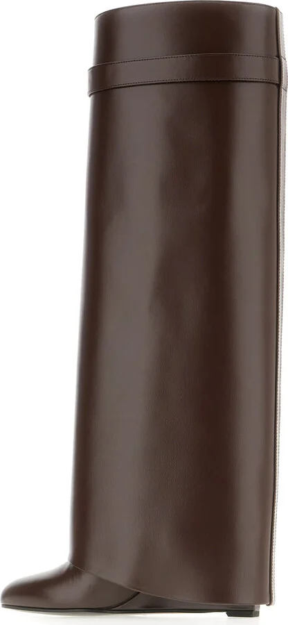 Chocolate Leather Shark Lock Boots - Image 3