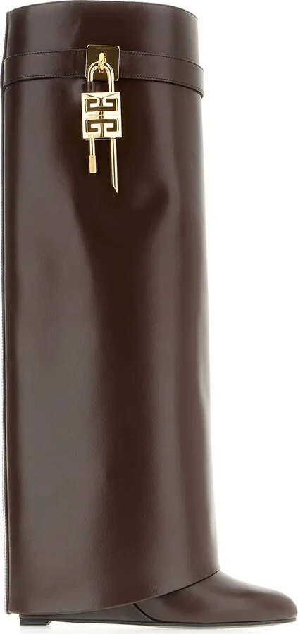 Chocolate Leather Shark Lock Boots