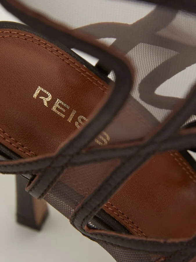 Chocolate Mesh Leather Strappy Heels - Image 4