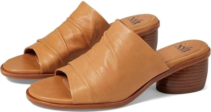 Chrissie Sandals Women 11 Caramel Leather Slide Rounded Stack Heel KHD1075