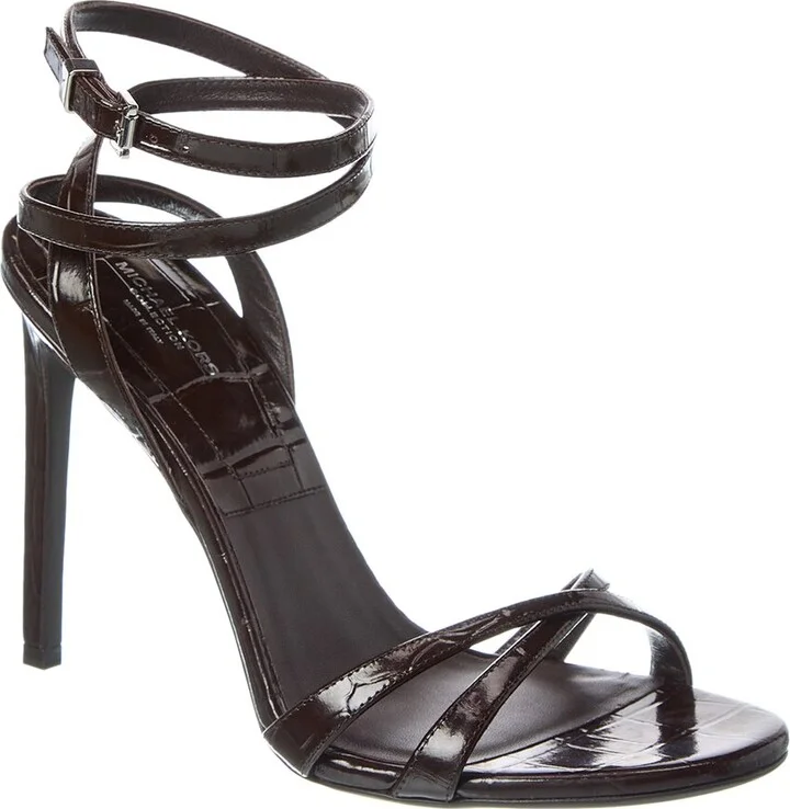 Chrissy Runway Croc-Embossed Leather Sandal