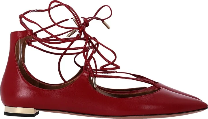 Christhy Lace-Up Ballet Flats in Red Leather
